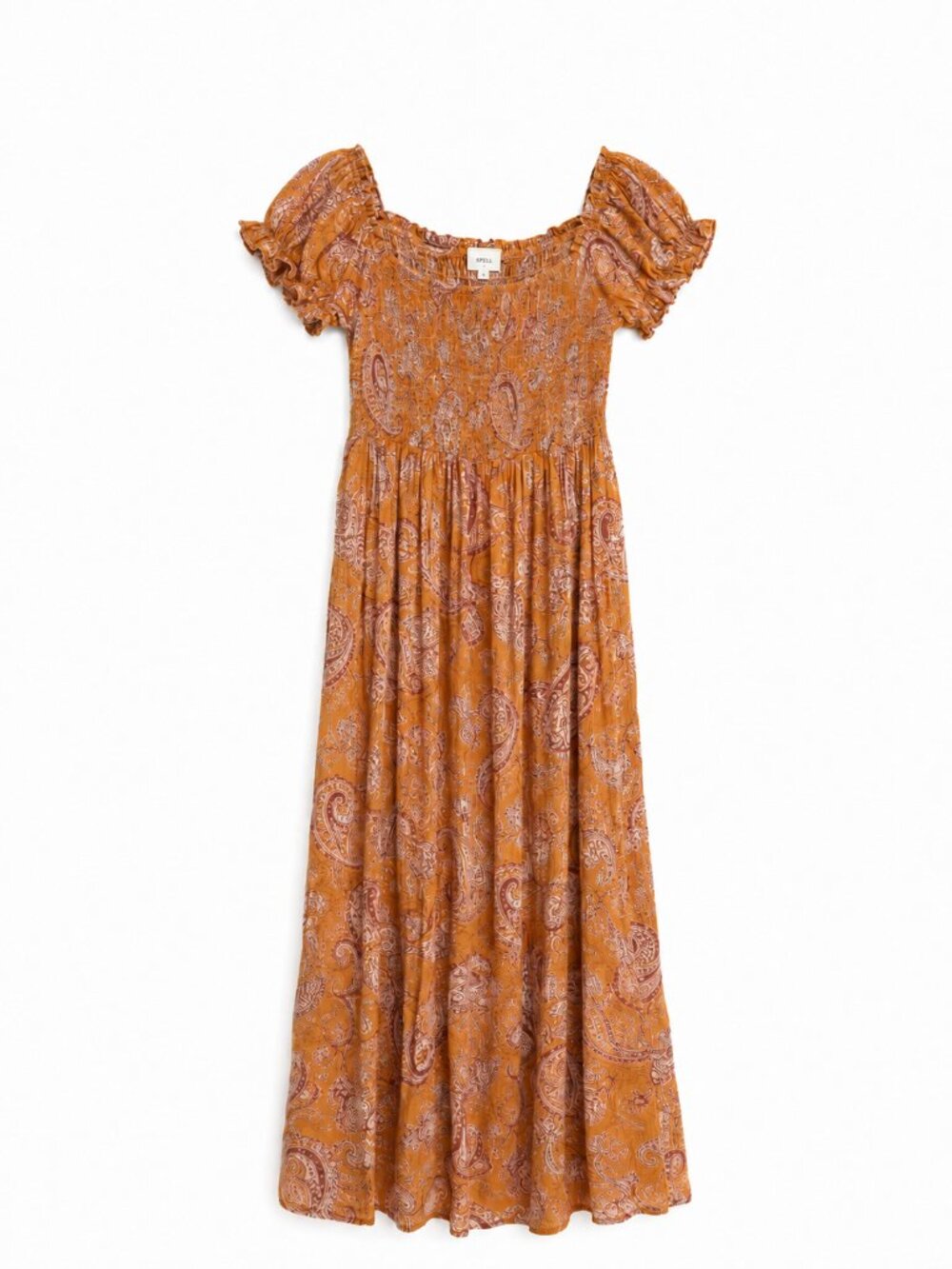 Patrons of Peace Mustard Paisley Smocked Boho Maxi Dress XS